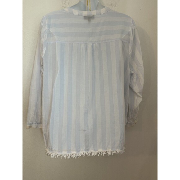 Lane Bryant Top Tunic Plus Size 28 Boho Blue White Stripe Crochet Raw Hem - Picture 5 of 10